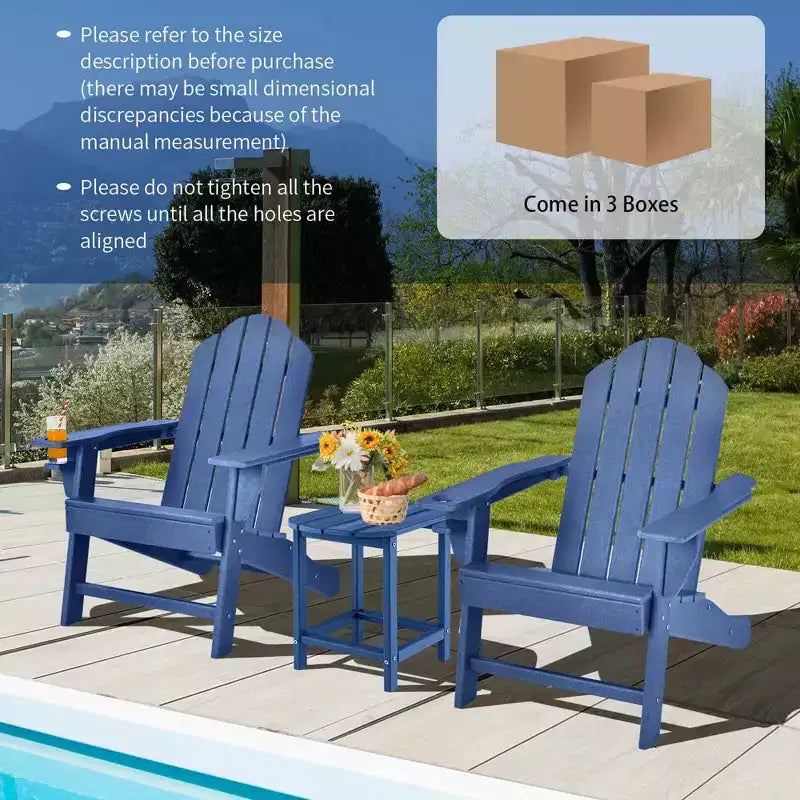 Costway 3 PCS Patio Adirondack Chair Side Table HDPE Weather Resistant Cup Holder