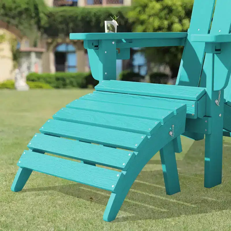 Outdoor 5-Piece Patio Conversation Set with 2 Folding Ottomans,Double-Tier End Side Table and 2 Adjustable Plastic Patio Adirondack Chairs