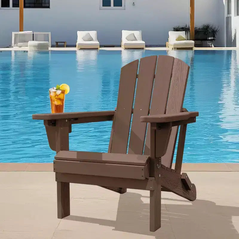 Outdoor 5-Piece Patio Conversation Set with 2 Folding Ottomans,Double-Tier End Side Table and 2 Adjustable Plastic Patio Adirondack Chairs