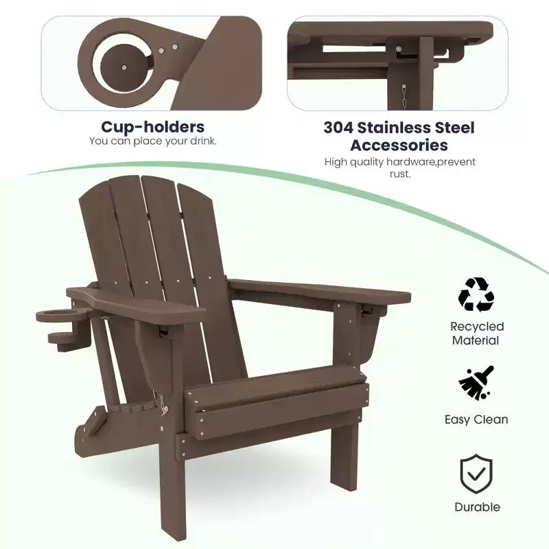 Outdoor 5-Piece Patio Conversation Set with 2 Folding Ottomans,Double-Tier End Side Table and 2 Adjustable Plastic Patio Adirondack Chairs