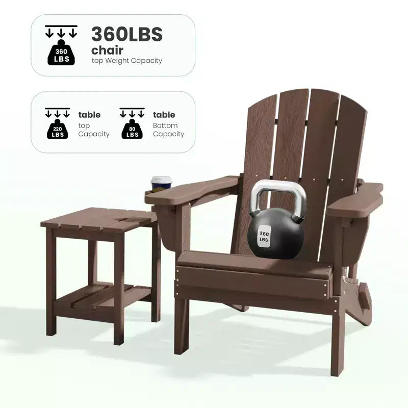 Outdoor 5-Piece Patio Conversation Set with 2 Folding Ottomans,Double-Tier End Side Table and 2 Adjustable Plastic Patio Adirondack Chairs