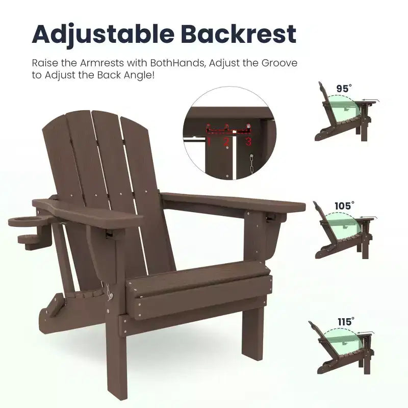 Outdoor 5-Piece Patio Conversation Set with 2 Folding Ottomans,Double-Tier End Side Table and 2 Adjustable Plastic Patio Adirondack Chairs