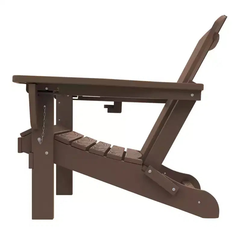 Outdoor 5-Piece Patio Conversation Set with 2 Folding Ottomans,Double-Tier End Side Table and 2 Adjustable Plastic Patio Adirondack Chairs