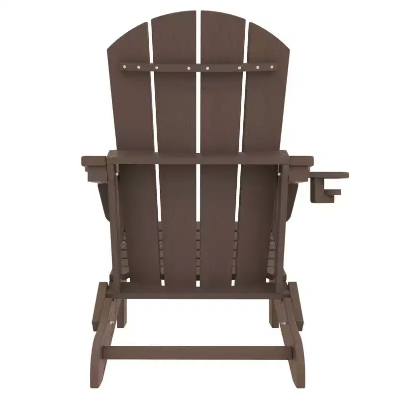 Outdoor 5-Piece Patio Conversation Set with 2 Folding Ottomans,Double-Tier End Side Table and 2 Adjustable Plastic Patio Adirondack Chairs