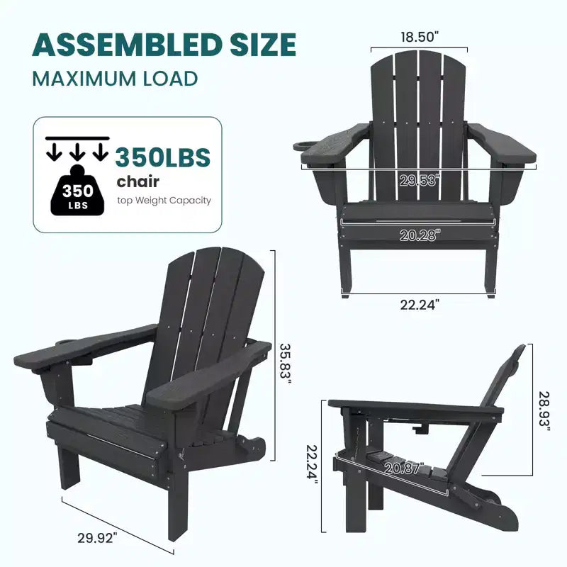 Outdoor 5-Piece Patio Conversation Set with 2 Folding Ottomans,Double-Tier End Side Table and 2 Adjustable Plastic Patio Adirondack Chairs