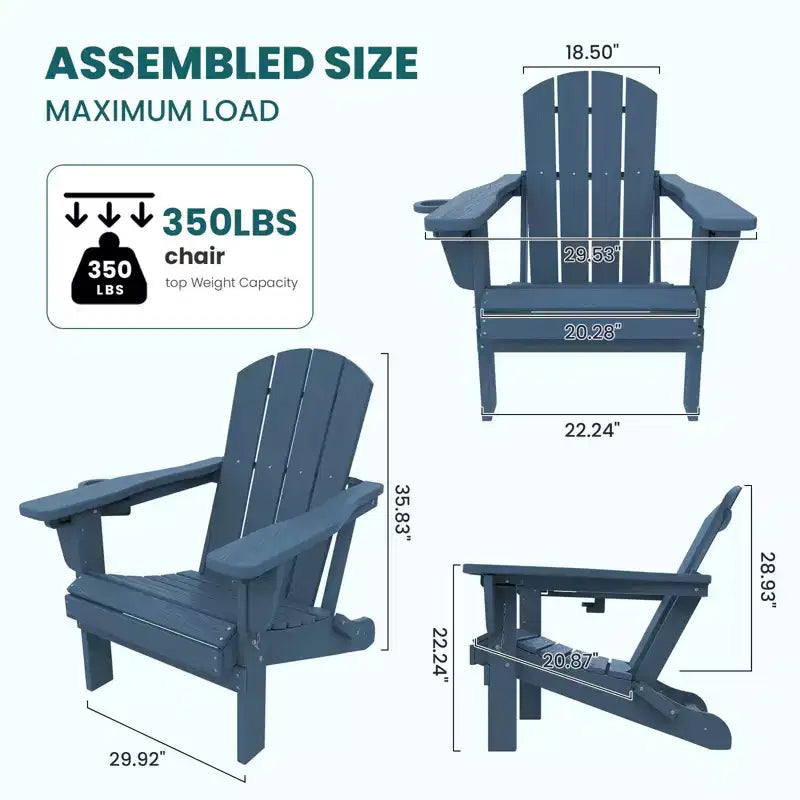 Outdoor 5-Piece Patio Conversation Set with 2 Folding Ottomans,Double-Tier End Side Table and 2 Adjustable Plastic Patio Adirondack Chairs