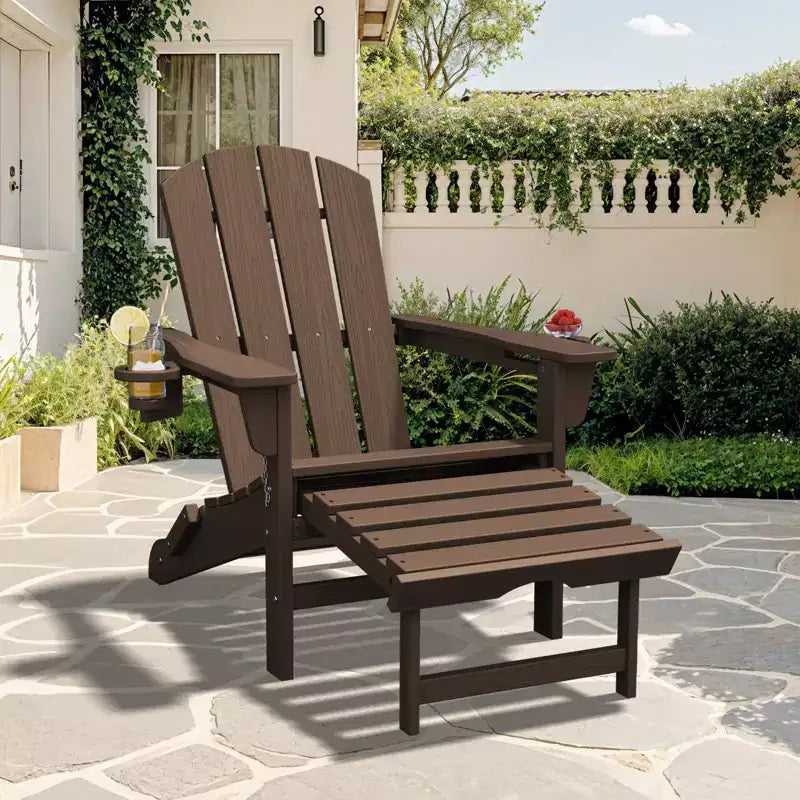 Fauteuil à bascule Adirondack avec repose-pieds escamotable et porte-gobelet, chaise Adirondack pliante en PEHD résistant aux intempéries, fauteuil de foyer pour les porches, les terrasses