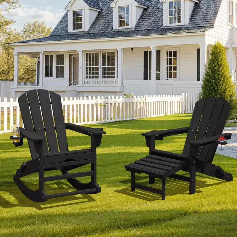 Fauteuil à bascule Adirondack avec repose-pieds escamotable et porte-gobelet, chaise Adirondack pliante en PEHD résistant aux intempéries, fauteuil de foyer pour les porches, les terrasses