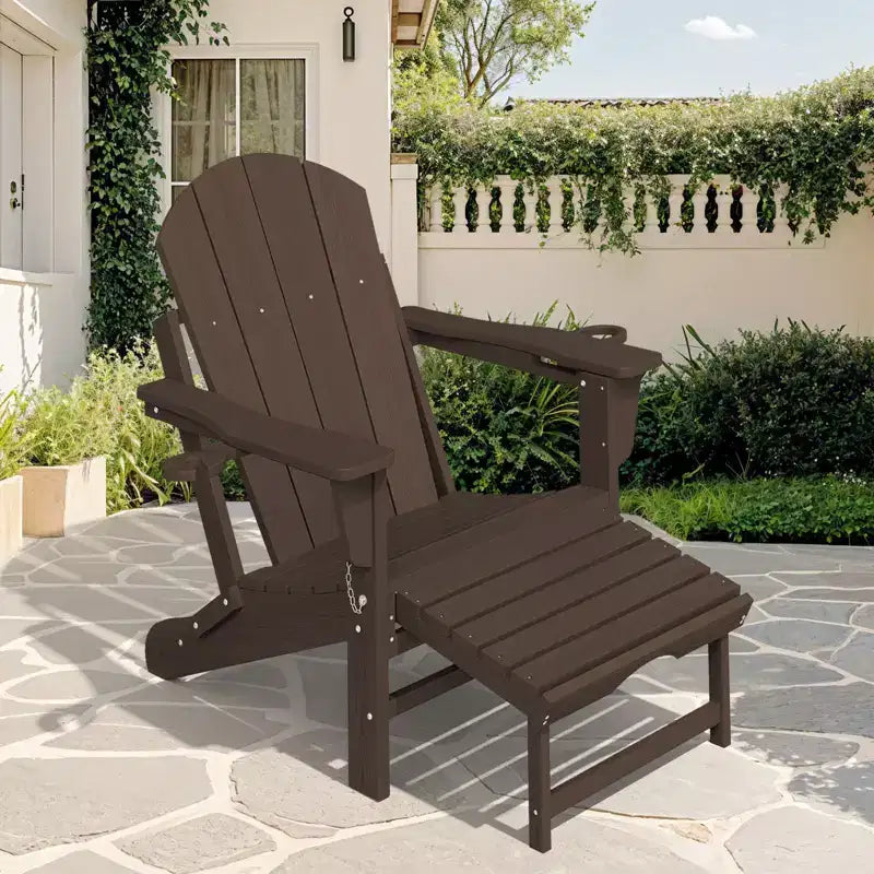 Fauteuil à bascule Adirondack avec repose-pieds escamotable et porte-gobelet, chaise Adirondack pliante en PEHD résistant aux intempéries, fauteuil de foyer pour les porches, les terrasses