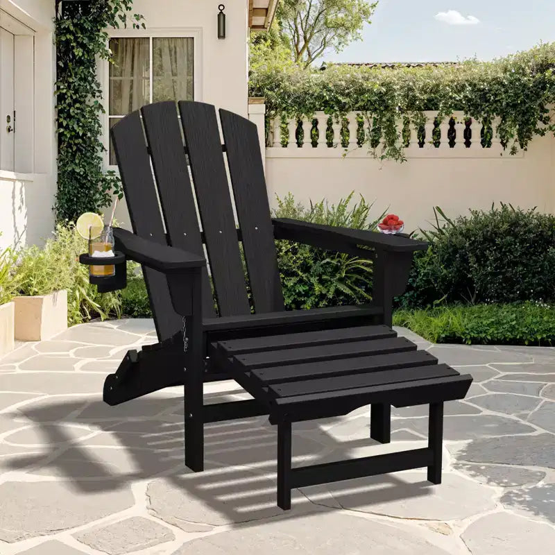 Fauteuil à bascule Adirondack avec repose-pieds escamotable et porte-gobelet, chaise Adirondack pliante en PEHD résistant aux intempéries, fauteuil de foyer pour les porches, les terrasses