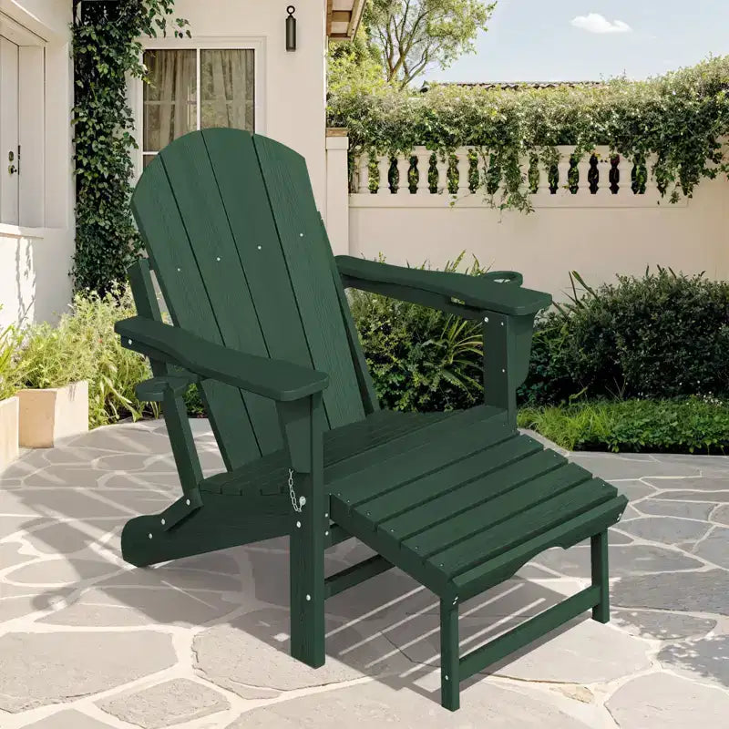 Fauteuil à bascule Adirondack avec repose-pieds escamotable et porte-gobelet, chaise Adirondack pliante en PEHD résistant aux intempéries, fauteuil de foyer pour les porches, les terrasses