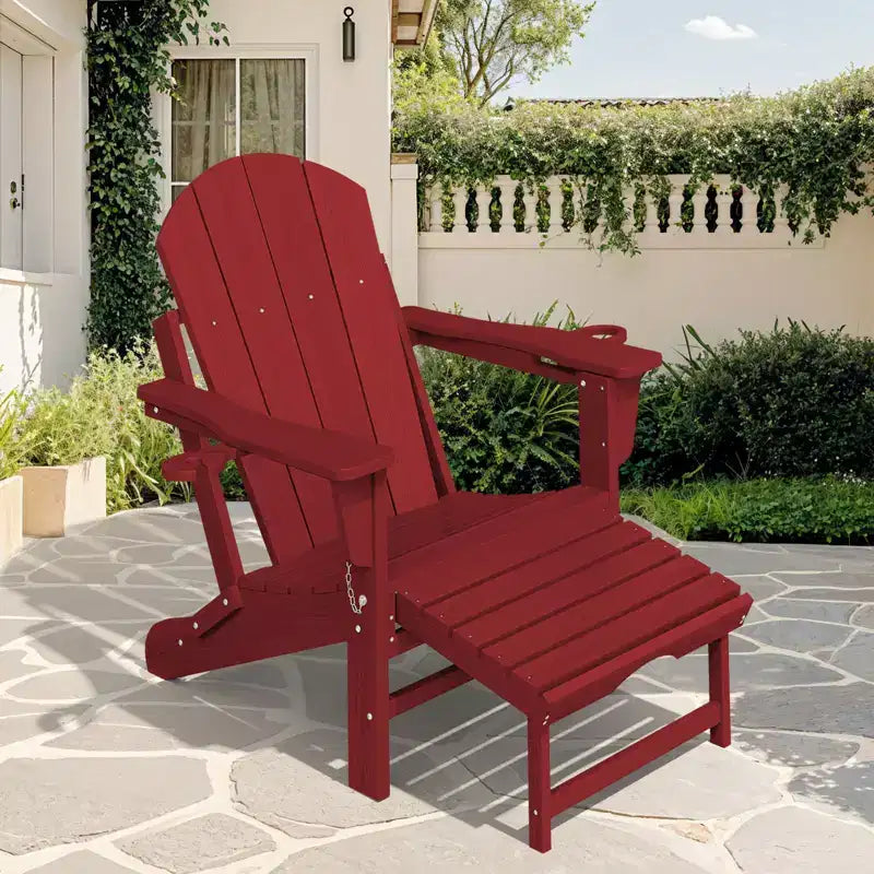 Fauteuil à bascule Adirondack avec repose-pieds escamotable et porte-gobelet, chaise Adirondack pliante en PEHD résistant aux intempéries, fauteuil de foyer pour les porches, les terrasses