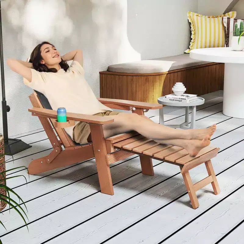 Costway Patio Adirondack Chair All-Weather HIPS Lounge Chair with Retractable Footrest Black/Brown/Gray/Navy