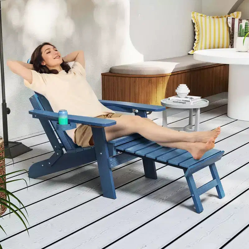 Costway Patio Adirondack Chair All-Weather HIPS Lounge Chair with Retractable Footrest Black/Brown/Gray/Navy