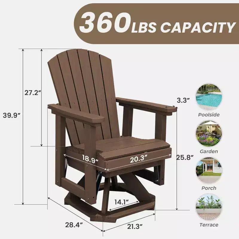 Fauteuil-planeur à bascule pivotant Adirondack HYLEORY, Fauteuil-planeur à bascule en résine HDPE