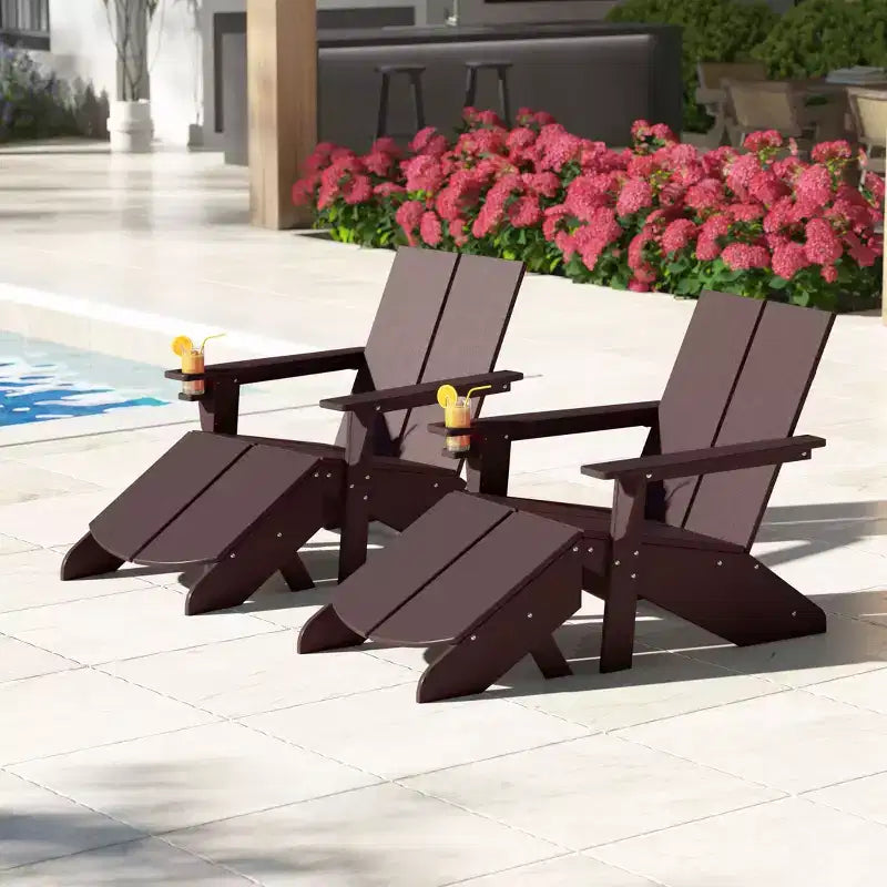 WestinTrends Riviera Outdoor 4-Piece HDPE Modern Adirondack Chairs Set with Folding Patio Ottomans and Cup Holder