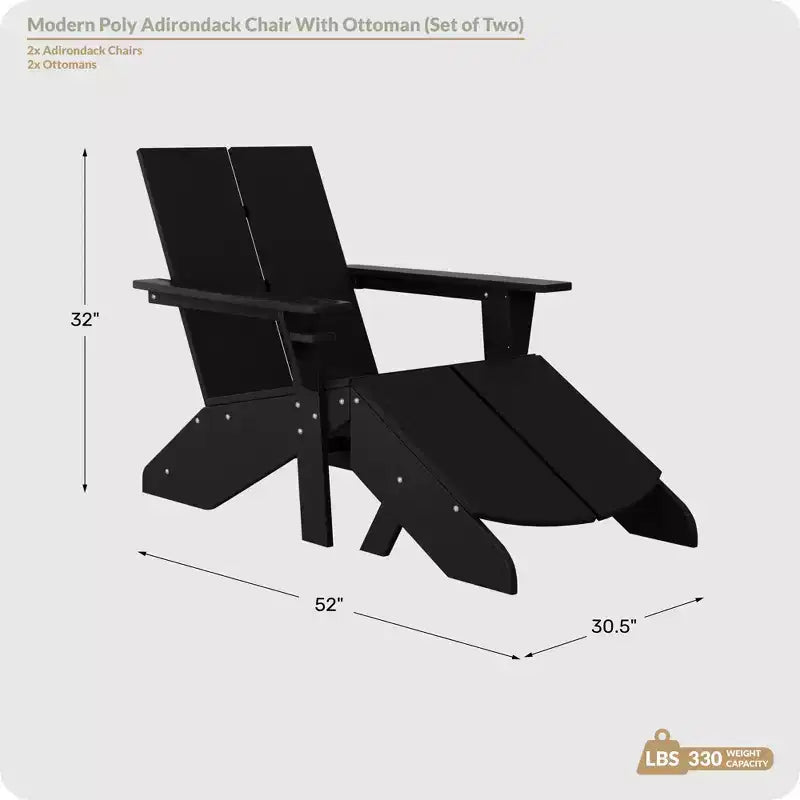 WestinTrends Riviera Outdoor 4-Piece HDPE Modern Adirondack Chairs Set with Folding Patio Ottomans and Cup Holder