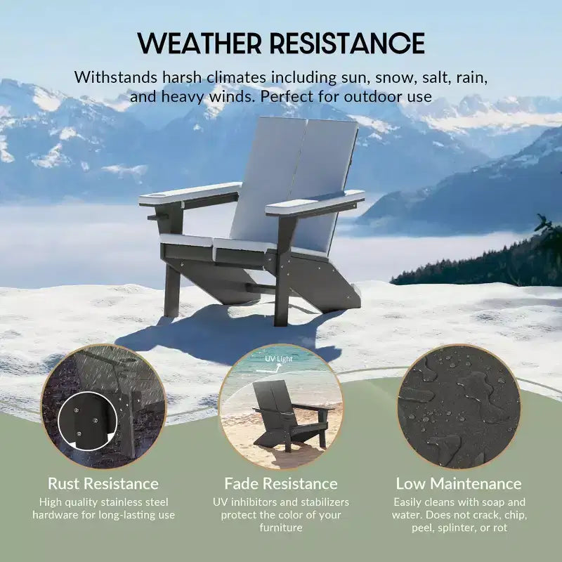 WestinTrends Riviera Outdoor 4-Piece HDPE Modern Adirondack Chairs Set with Folding Patio Ottomans and Cup Holder