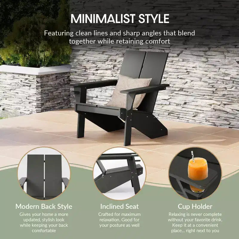 WestinTrends Riviera Outdoor 4-Piece HDPE Modern Adirondack Chairs Set with Folding Patio Ottomans and Cup Holder