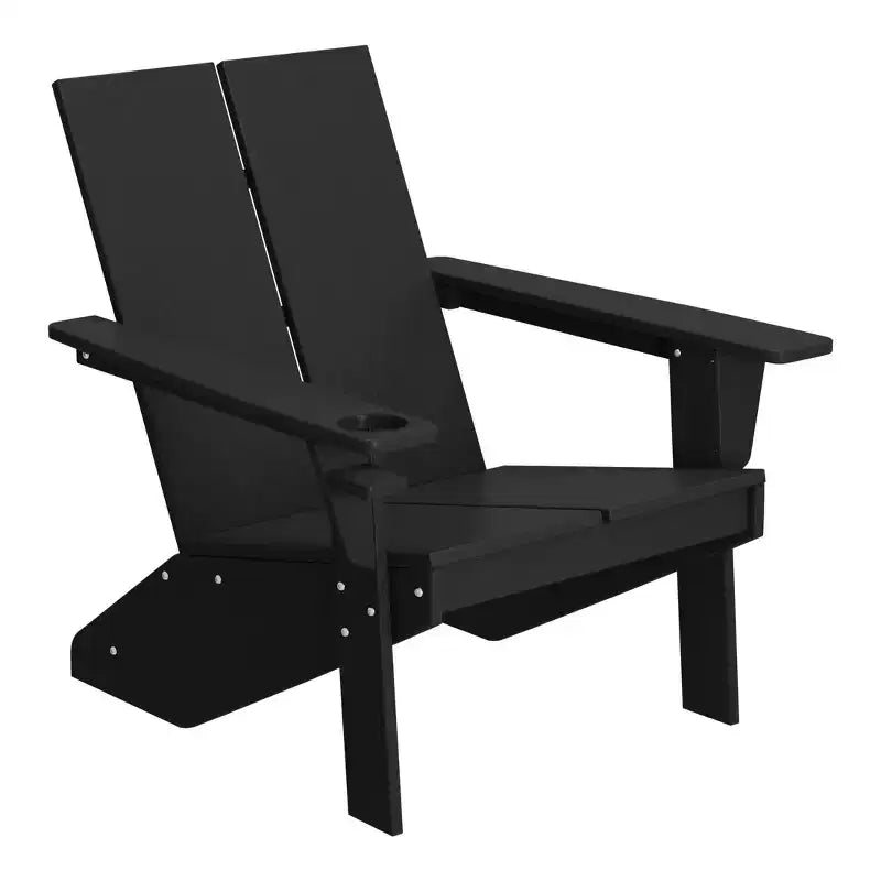 WestinTrends Riviera Outdoor 4-Piece HDPE Modern Adirondack Chairs Set with Folding Patio Ottomans and Cup Holder