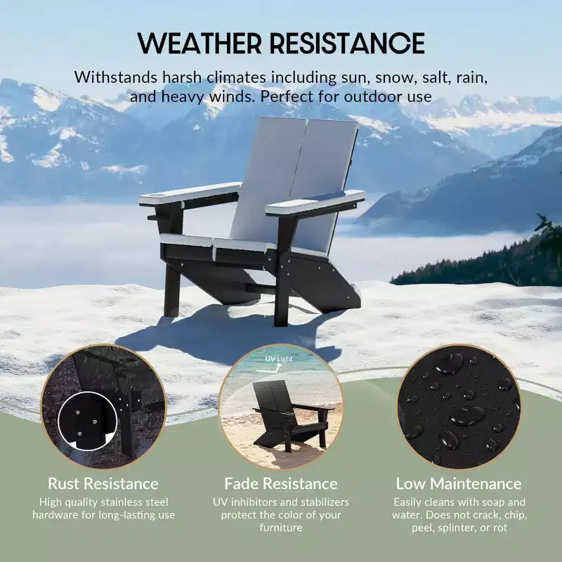 WestinTrends Riviera Outdoor 4-Piece HDPE Modern Adirondack Chairs Set with Folding Patio Ottomans and Cup Holder