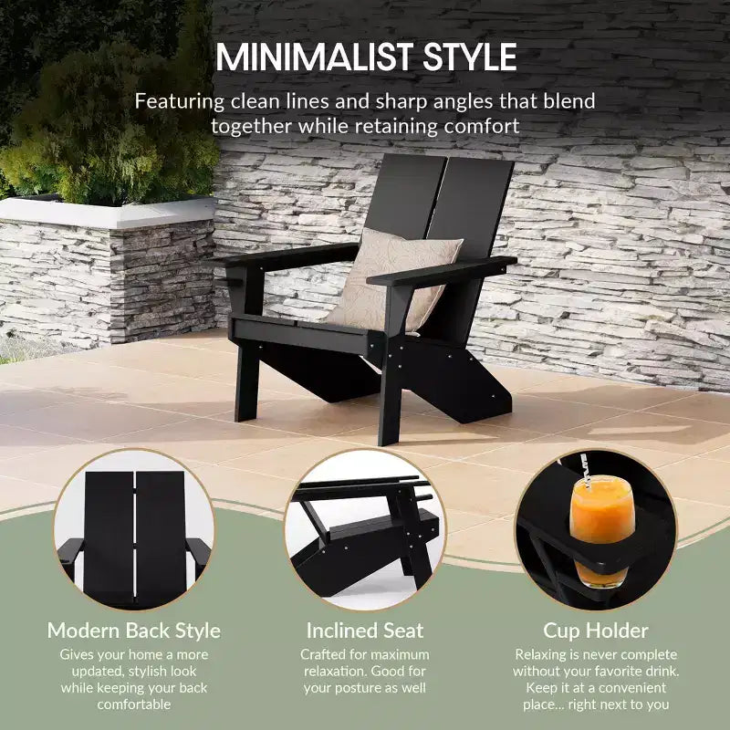 WestinTrends Riviera Outdoor 4-Piece HDPE Modern Adirondack Chairs Set with Folding Patio Ottomans and Cup Holder