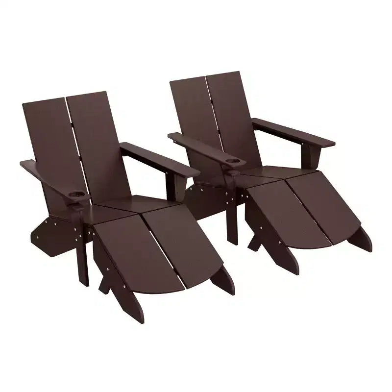 WestinTrends Riviera Outdoor 4-Piece HDPE Modern Adirondack Chairs Set with Folding Patio Ottomans and Cup Holder