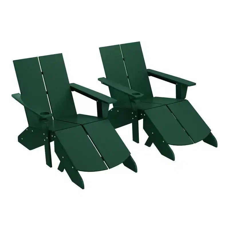 WestinTrends Riviera Outdoor 4-Piece HDPE Modern Adirondack Chairs Set with Folding Patio Ottomans and Cup Holder