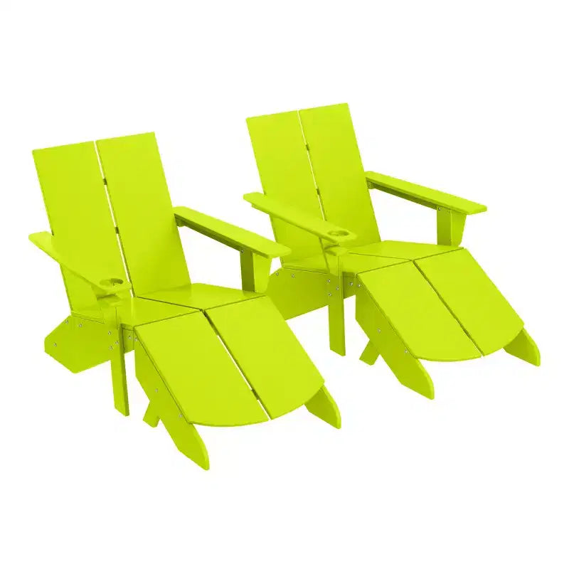 WestinTrends Riviera Outdoor 4-Piece HDPE Modern Adirondack Chairs Set with Folding Patio Ottomans and Cup Holder
