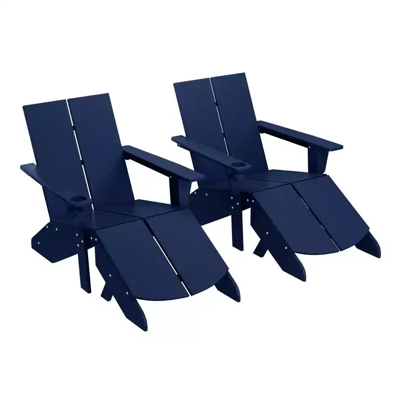 WestinTrends Riviera Outdoor 4-Piece HDPE Modern Adirondack Chairs Set with Folding Patio Ottomans and Cup Holder