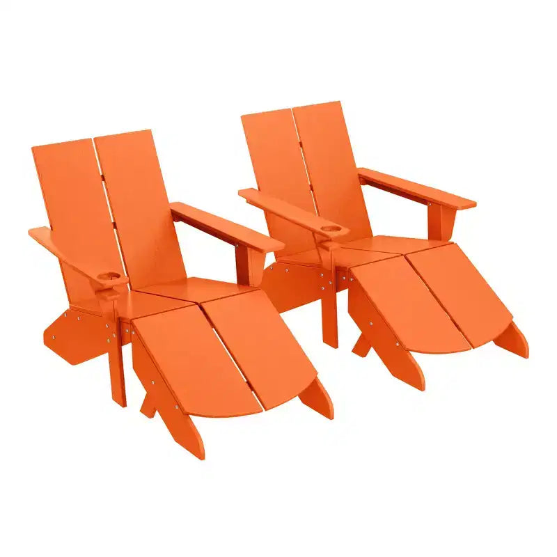 WestinTrends Riviera Outdoor 4-Piece HDPE Modern Adirondack Chairs Set with Folding Patio Ottomans and Cup Holder