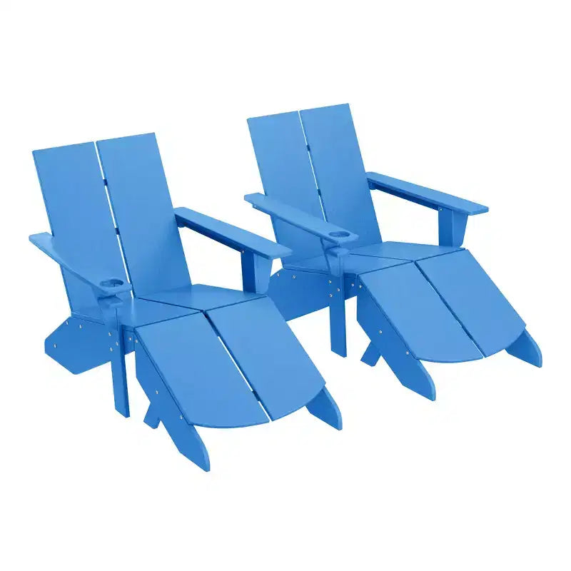 WestinTrends Riviera Outdoor 4-Piece HDPE Modern Adirondack Chairs Set with Folding Patio Ottomans and Cup Holder