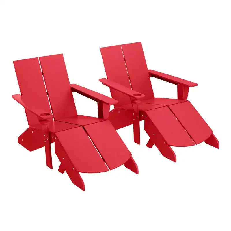 WestinTrends Riviera Outdoor 4-Piece HDPE Modern Adirondack Chairs Set with Folding Patio Ottomans and Cup Holder