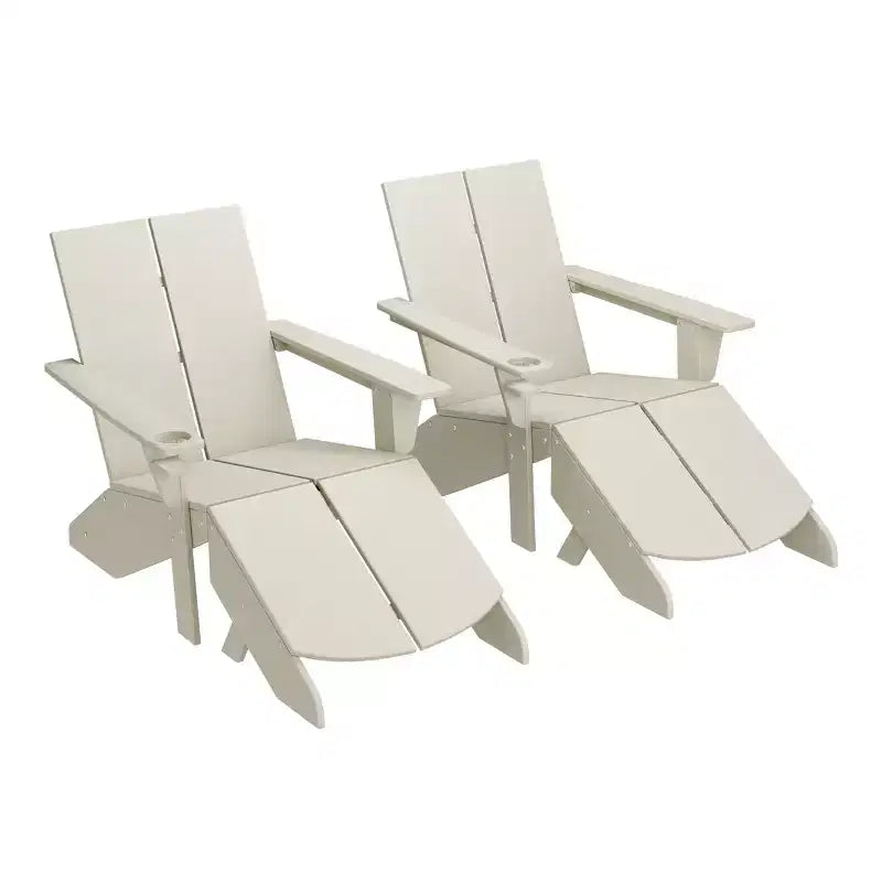 WestinTrends Riviera Outdoor 4-Piece HDPE Modern Adirondack Chairs Set with Folding Patio Ottomans and Cup Holder