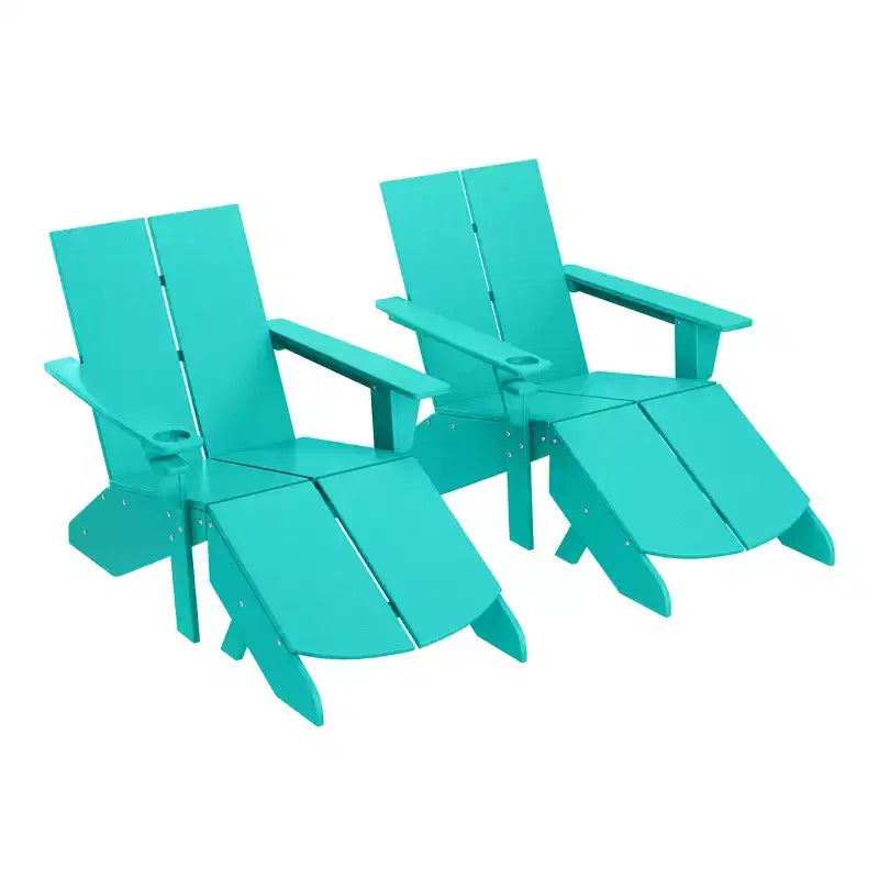 WestinTrends Riviera Outdoor 4-Piece HDPE Modern Adirondack Chairs Set with Folding Patio Ottomans and Cup Holder