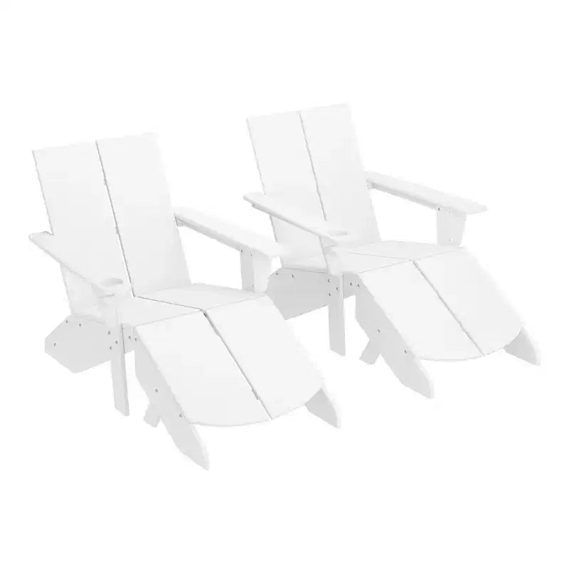 WestinTrends Riviera Outdoor 4-Piece HDPE Modern Adirondack Chairs Set with Folding Patio Ottomans and Cup Holder
