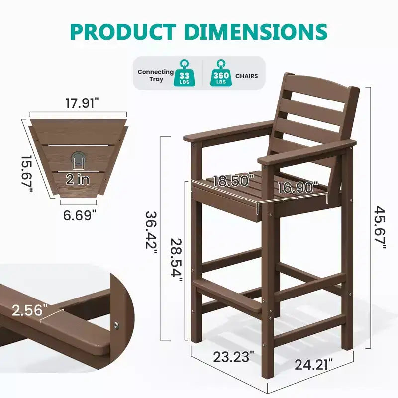 Causeuse de bar Hyleory en PEHD de type Adirondack avec table d'appoint intégrée, chaise double d'extérieur 2 places