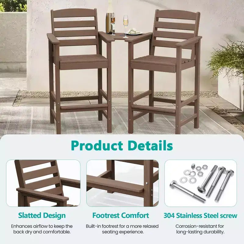Causeuse de bar Hyleory en PEHD de type Adirondack avec table d'appoint intégrée, chaise double d'extérieur 2 places