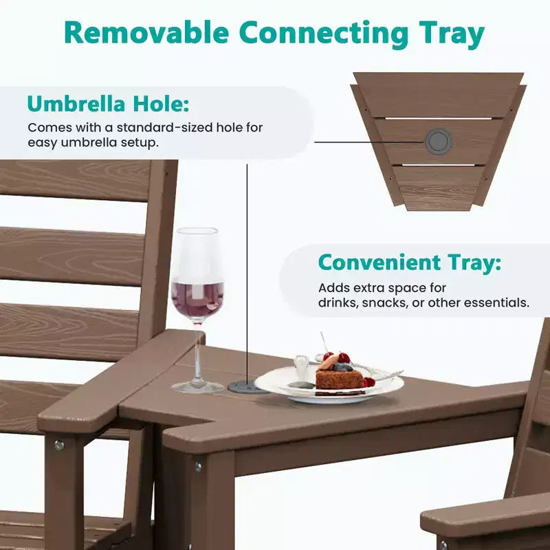 Causeuse de bar Hyleory en PEHD de type Adirondack avec table d'appoint intégrée, chaise double d'extérieur 2 places