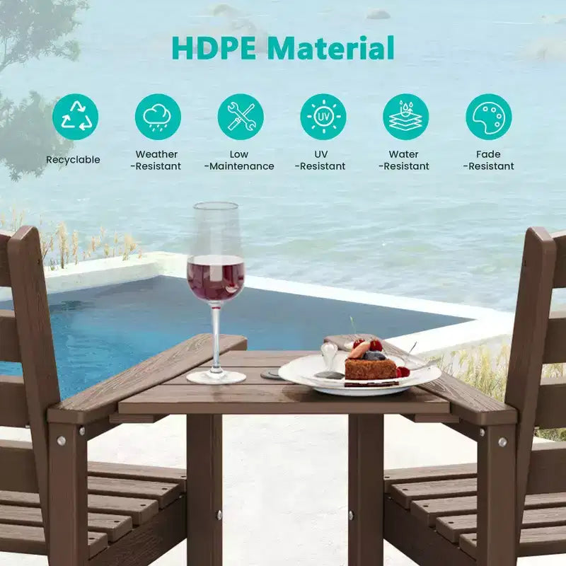 Causeuse de bar Hyleory en PEHD de type Adirondack avec table d'appoint intégrée, chaise double d'extérieur 2 places