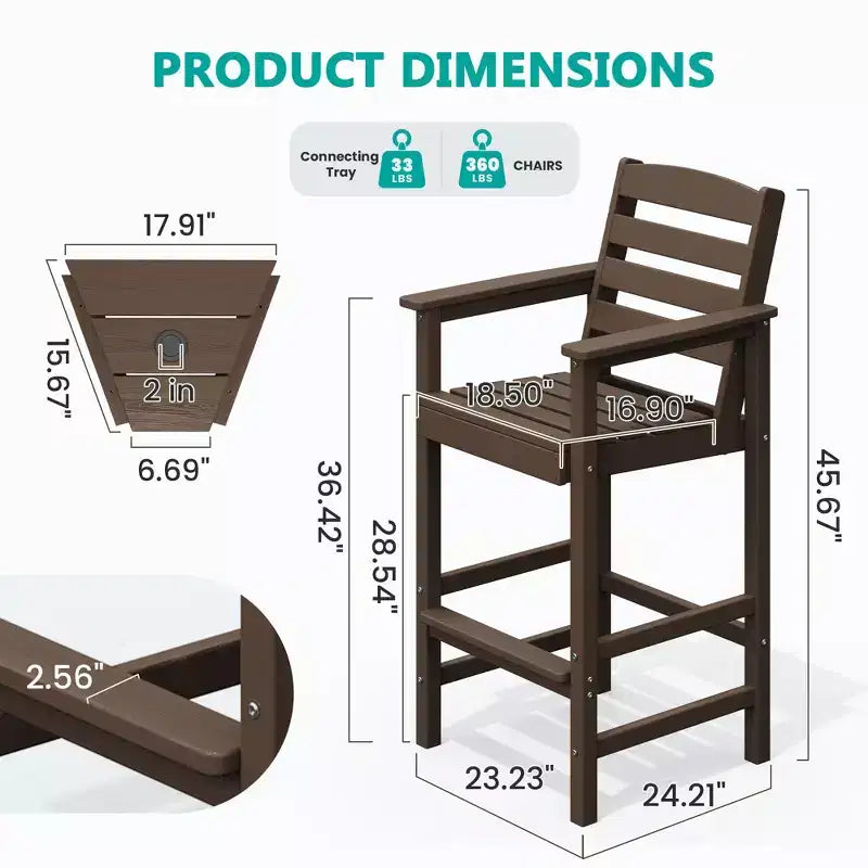 Causeuse de bar Hyleory en PEHD de type Adirondack avec table d'appoint intégrée, chaise double d'extérieur 2 places