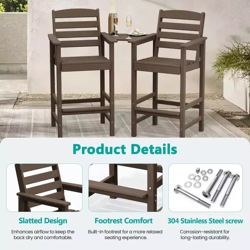 Causeuse de bar Hyleory en PEHD de type Adirondack avec table d'appoint intégrée, chaise double d'extérieur 2 places