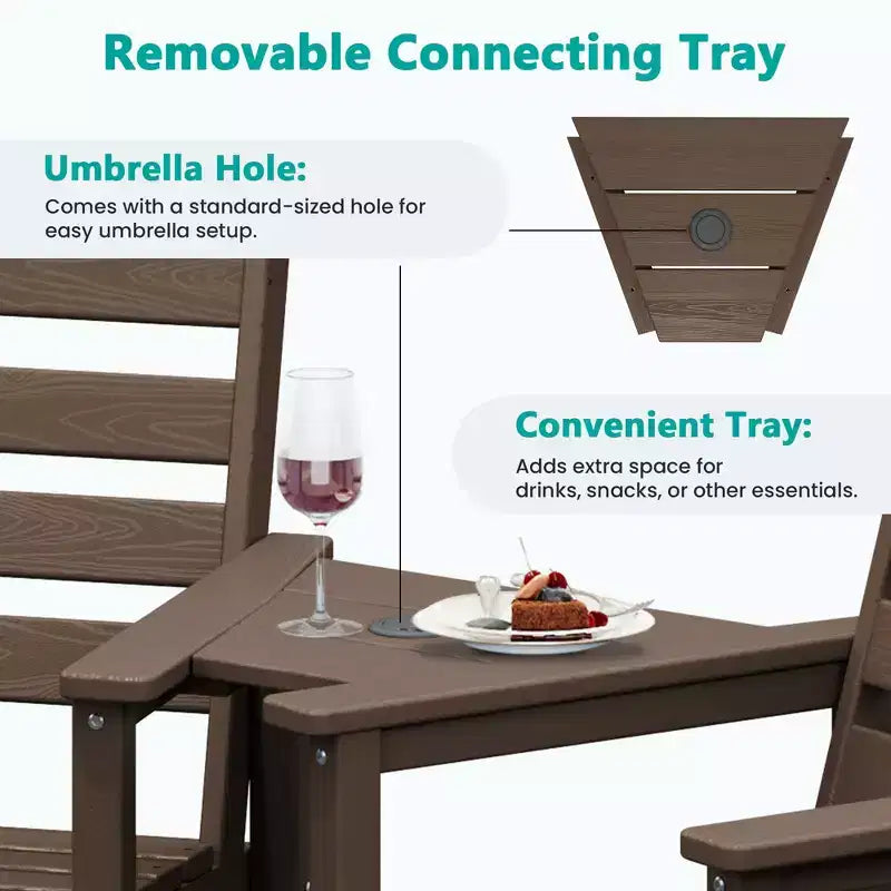 Causeuse de bar Hyleory en PEHD de type Adirondack avec table d'appoint intégrée, chaise double d'extérieur 2 places
