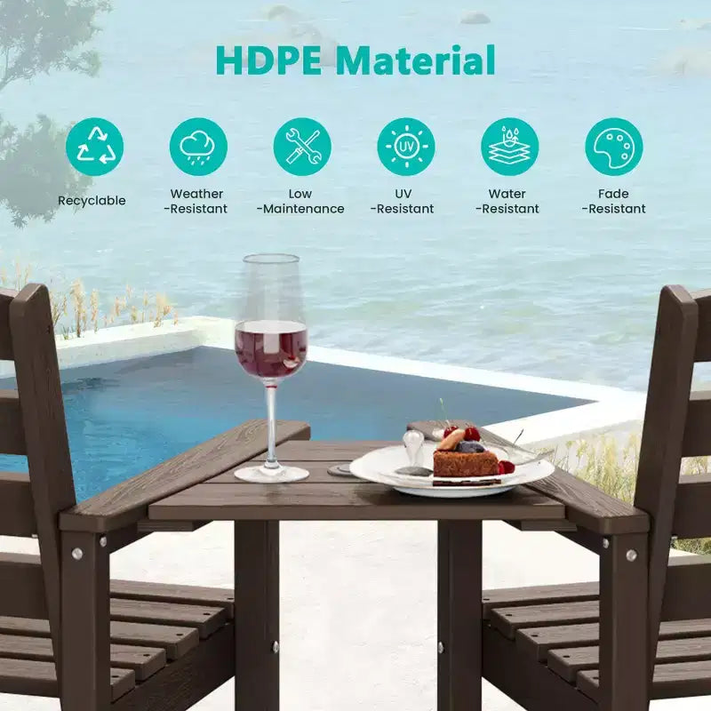 Causeuse de bar Hyleory en PEHD de type Adirondack avec table d'appoint intégrée, chaise double d'extérieur 2 places