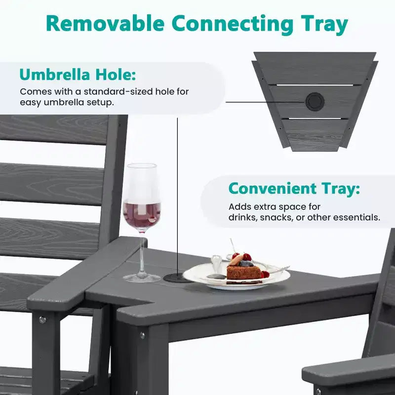 Causeuse de bar Hyleory en PEHD de type Adirondack avec table d'appoint intégrée, chaise double d'extérieur 2 places