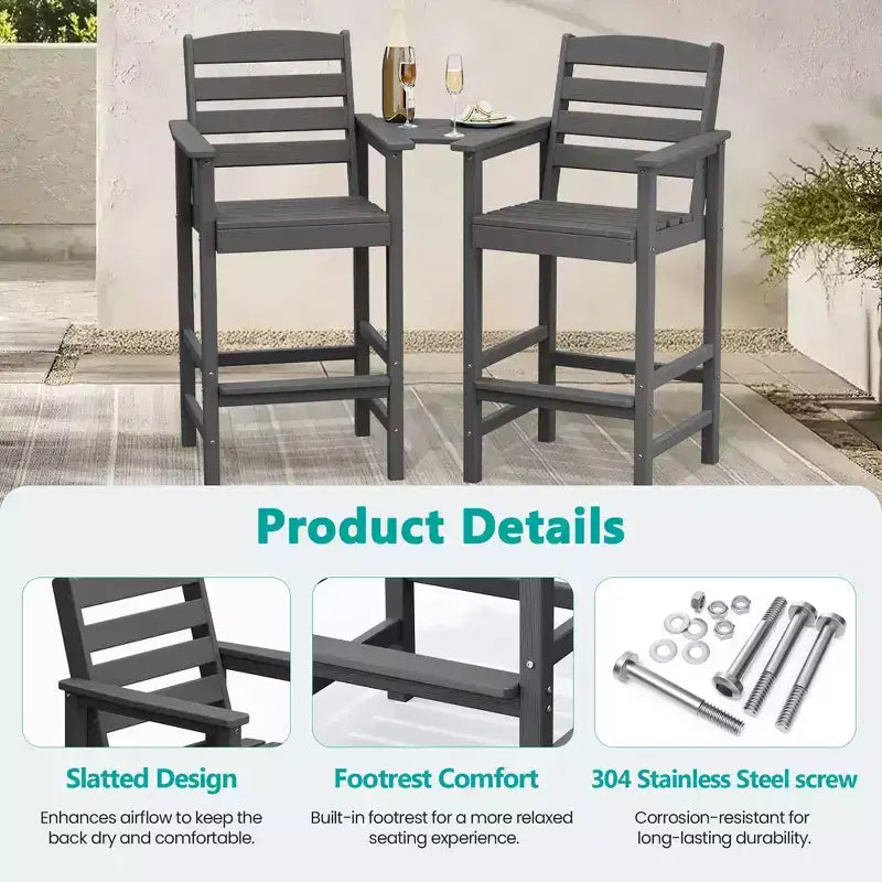 Causeuse de bar Hyleory en PEHD de type Adirondack avec table d'appoint intégrée, chaise double d'extérieur 2 places