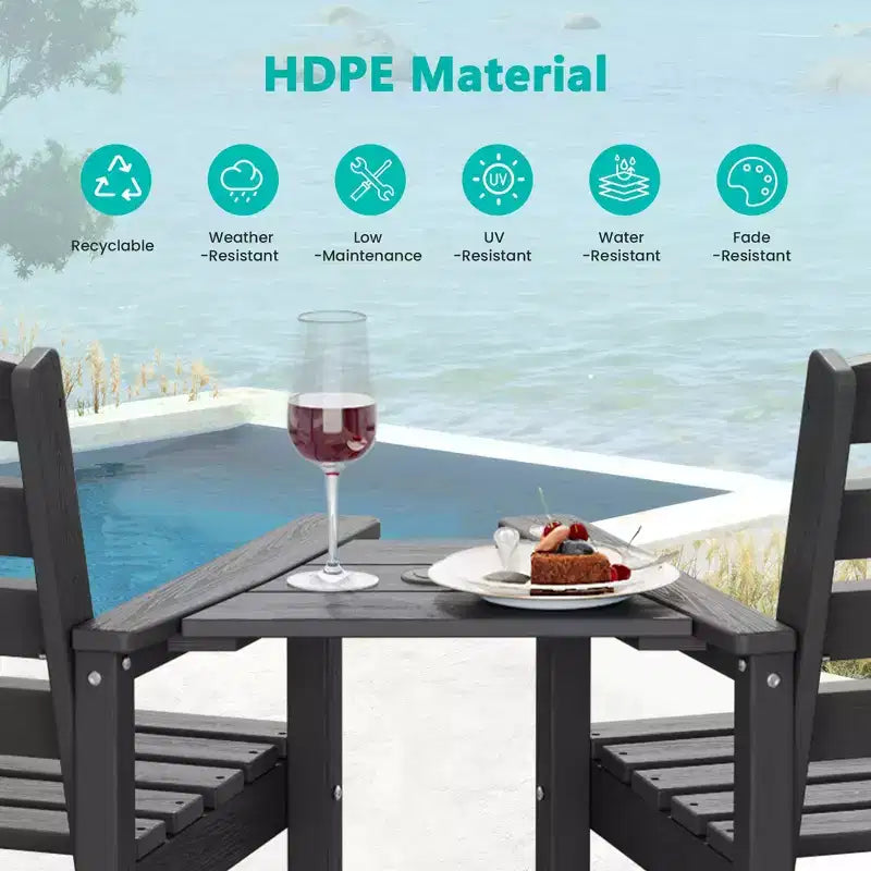 Causeuse de bar Hyleory en PEHD de type Adirondack avec table d'appoint intégrée, chaise double d'extérieur 2 places