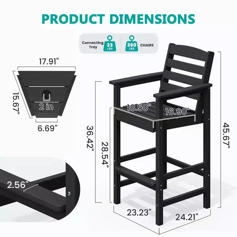 Causeuse de bar Hyleory en PEHD de type Adirondack avec table d'appoint intégrée, chaise double d'extérieur 2 places