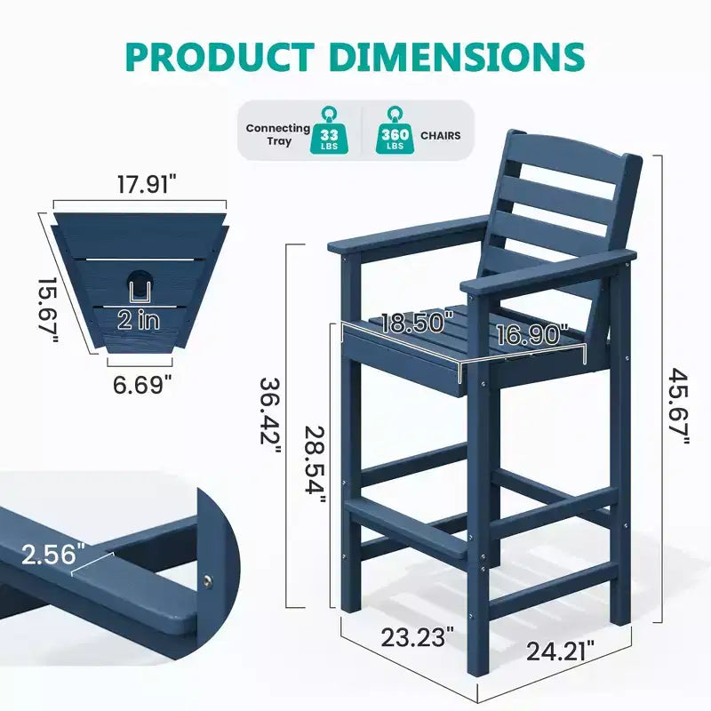 Causeuse de bar Hyleory en PEHD de type Adirondack avec table d'appoint intégrée, chaise double d'extérieur 2 places