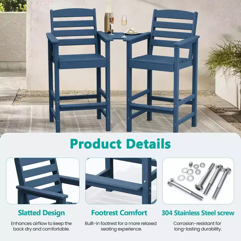 Causeuse de bar Hyleory en PEHD de type Adirondack avec table d'appoint intégrée, chaise double d'extérieur 2 places
